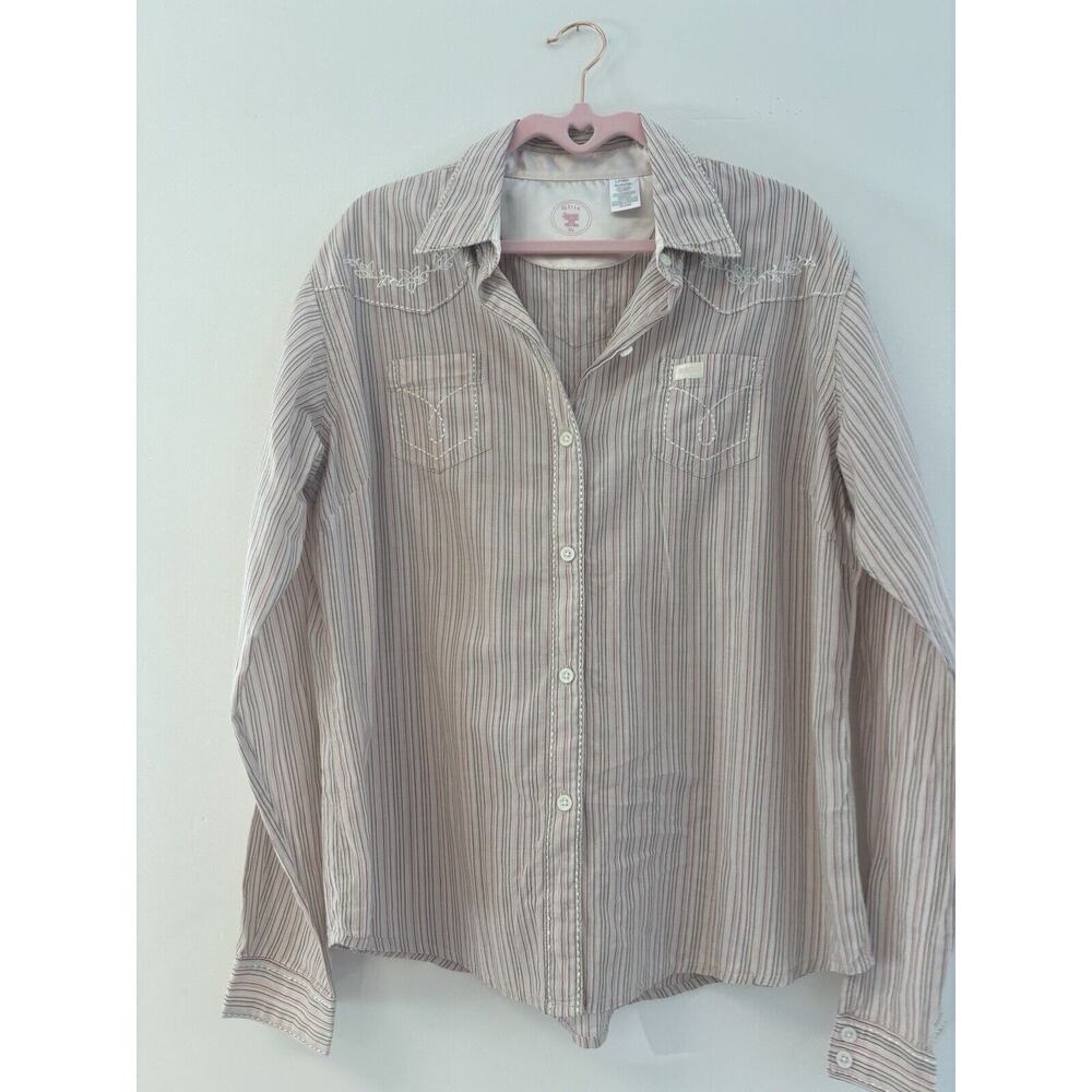 Twenty X Ultra Country Shirt Western Sz XL Rodeo Striped‎ Embroidered Pink White